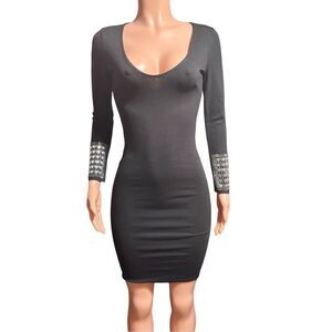 LacBleu crew neck long sleeve embellish on cuffs mini bodycon dress S